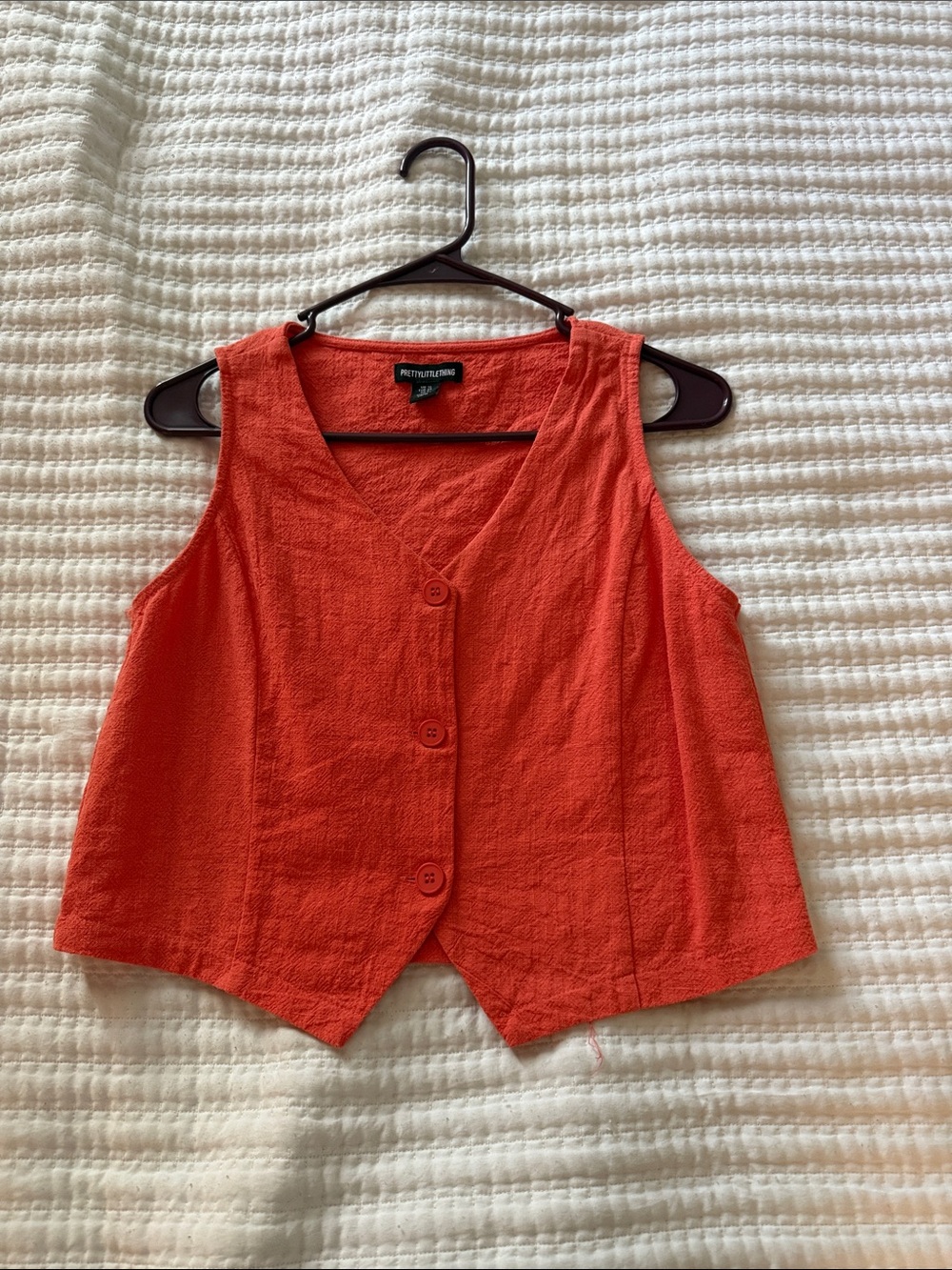 PrettyLittleThing Coral-Orange Sleeveless Button Vest Top